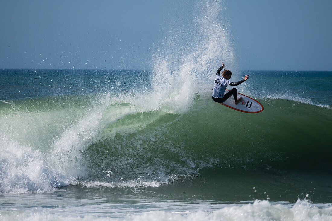 Local French surfer Sam Piter at Quiksilver Festival celebrated in Capbreton, Hossegor and Seignosse, with 20 of the best surfers in the world hand-picked by Jeremy Flores to compete in south west of France.\n