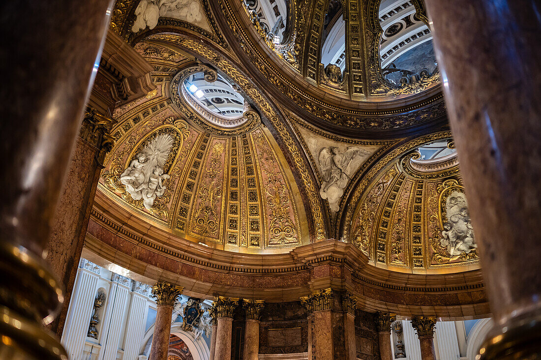 Cathedral-Basilica of Our Lady of the Pillar during The Offering of Flowers to the Virgen del Pilar, the most important and popular event of the Fiestas del Pilar held on Hispanic Day, Zaragoza, Spain\n