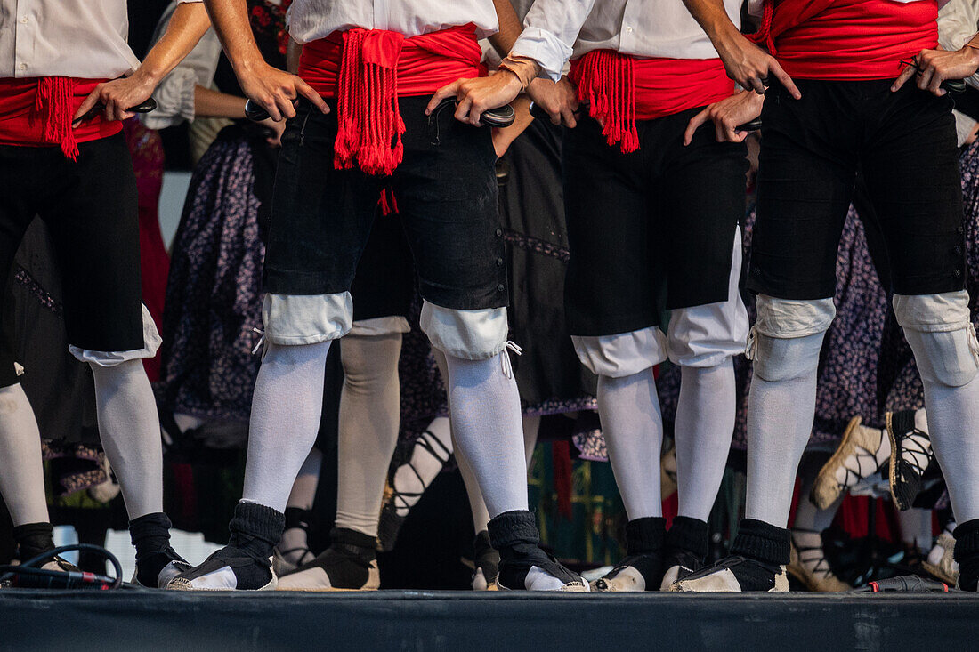 Baluarte Aragones and Raices de Aragon, Aragonese traditional Jota groups, perform in Plaza del Pilar during the El Pilar festivities in Zaragoza, Spain\n