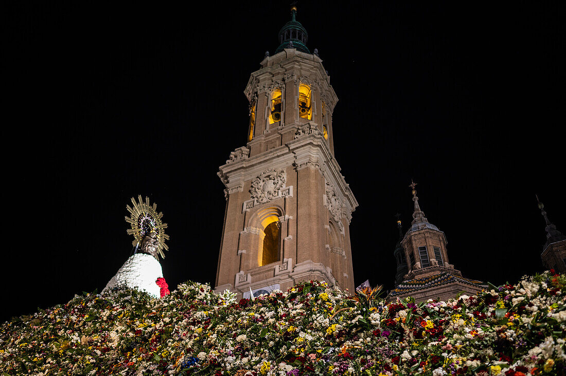 The Glass Rosary parade, or Rosario de Cristal, during the Fiestas del Pilar in Zaragoza, Spain\n