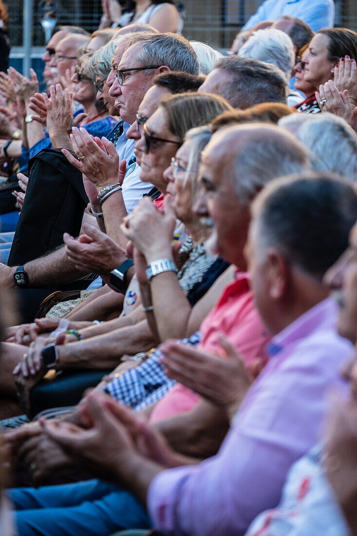 Baluarte Aragones and Raices de Aragon, Aragonese traditional Jota groups, perform in Plaza del Pilar during the El Pilar festivities in Zaragoza, Spain\n