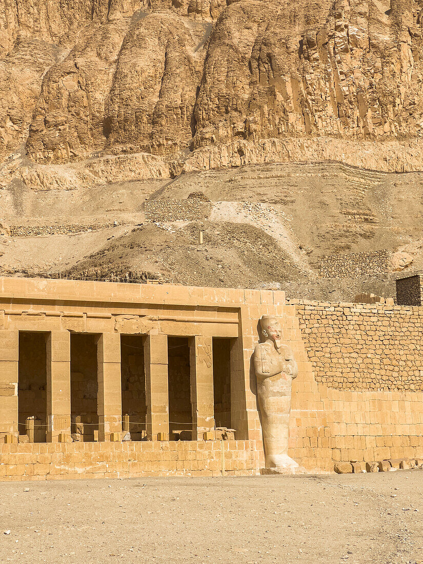 The base of the mortuary temple of Hatshepsut in Deir al-Bahri, built during the reign of Pharaoh Hatshepsut, UNESCO World Heritage Site, Thebes, Egypt, North Africa, Africa\n