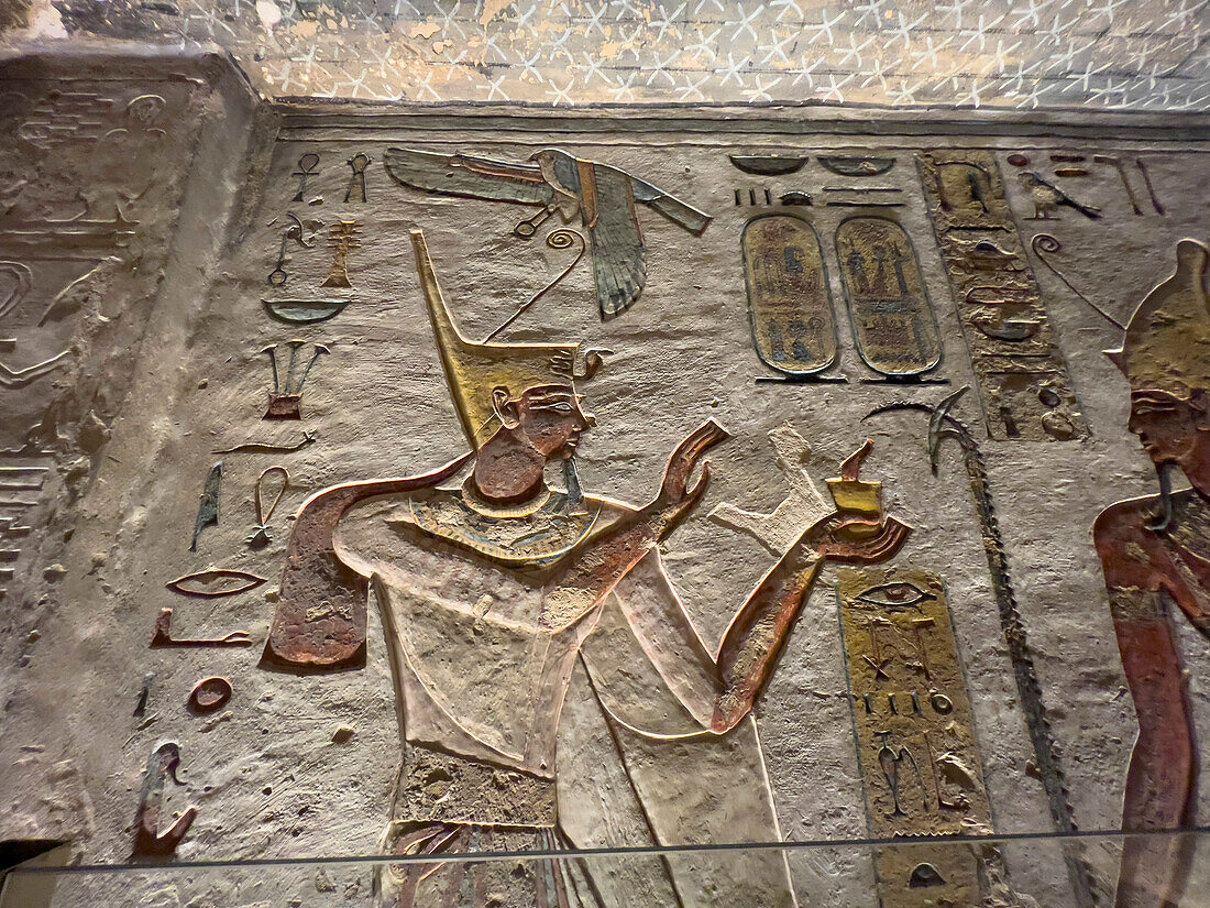Reliefs und Malereien im Grab KV11, dem Grab des altägyptischen Ramses III, Tal der Könige, UNESCO-Welterbe, Theben, Ägypten, Nordafrika, Afrika
