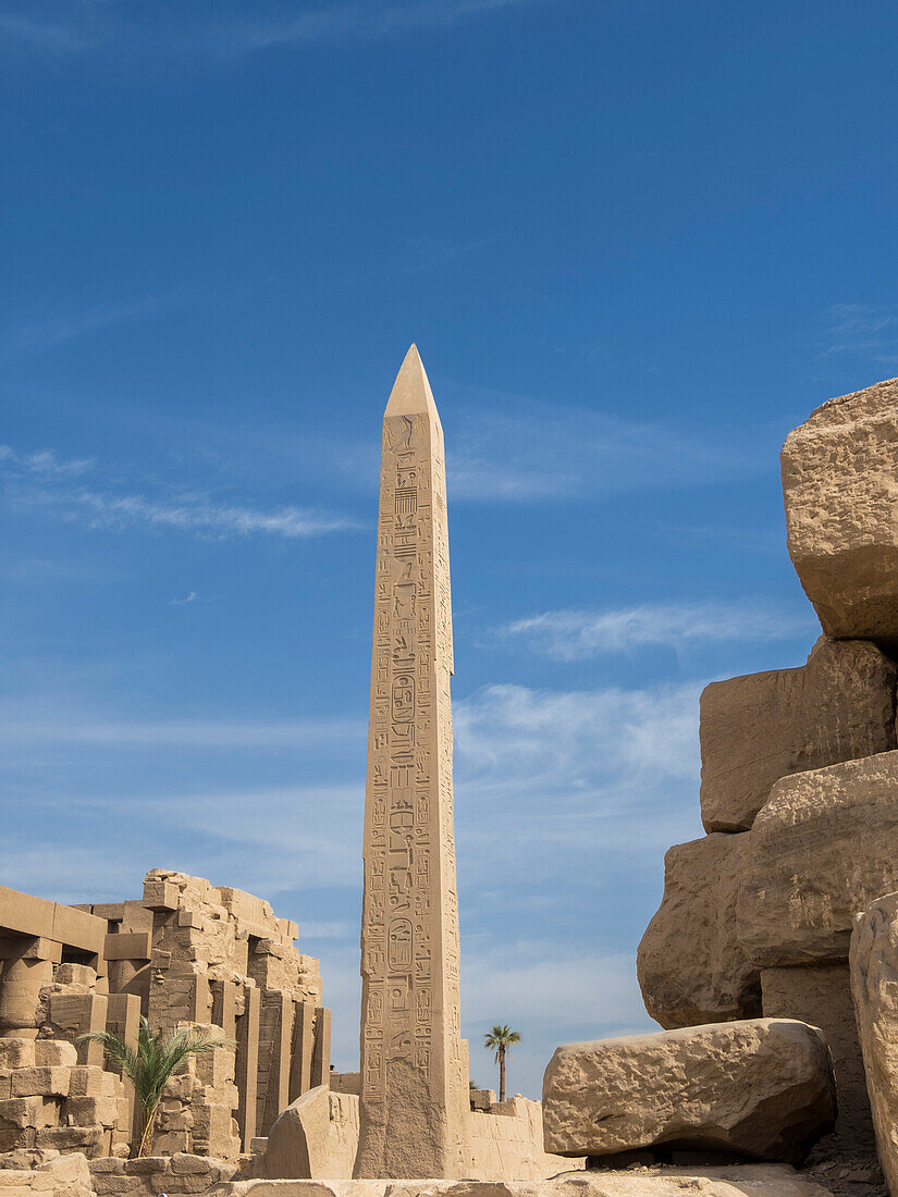Oobelisk of Thutmosis I, Karnak Temple Complex, comprises a vast mix of temples, pylons, and chapels, UNESCO World Heritage Site, near Luxor, Thebes, Egypt, North Africa, Africa\n