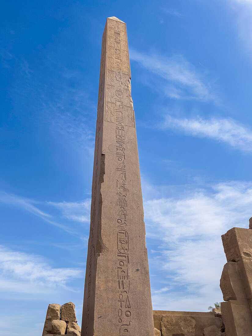 Obelisk von Thutmosis I., Tempelkomplex von Karnak, umfasst eine große Mischung aus Tempeln, Pylonen und Kapellen, UNESCO-Welterbestätte, bei Luxor, Theben, Ägypten, Nordafrika, Afrika