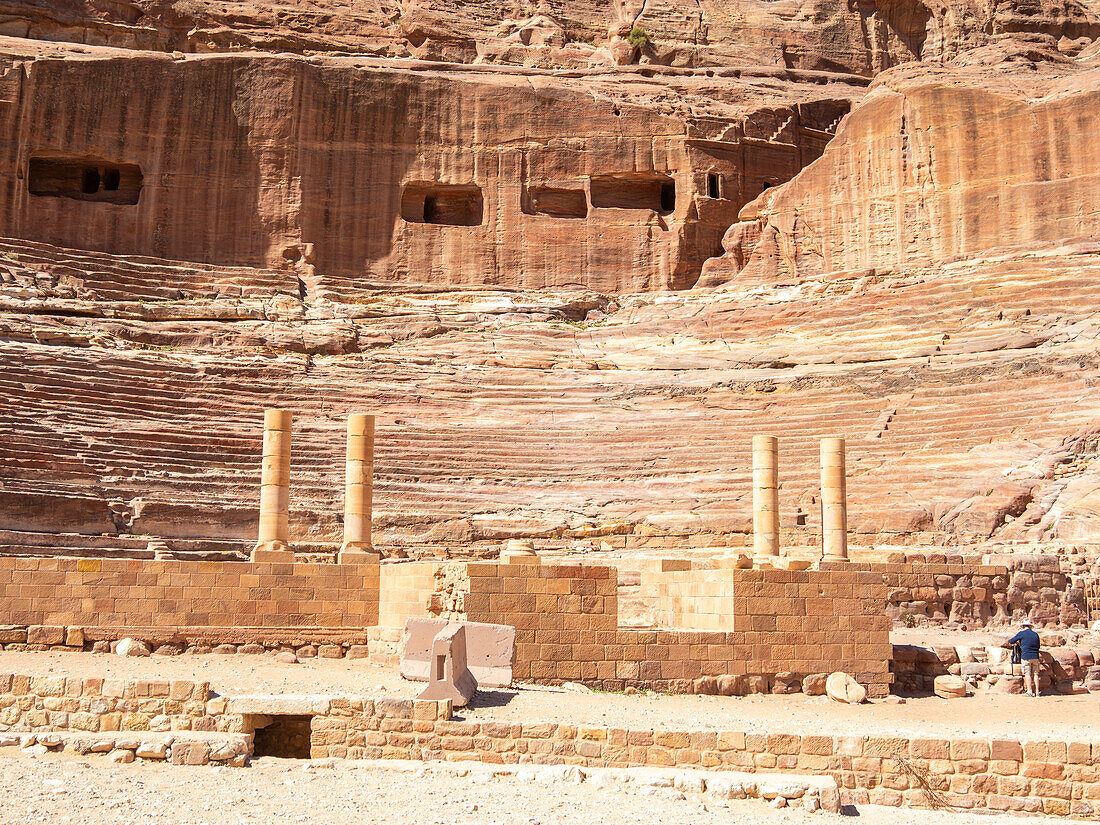 The Theatre, Petra Archaeological Park, UNESCO World Heritage Site, one of the New Seven Wonders of the World, Petra, Jordan, Middle East\n