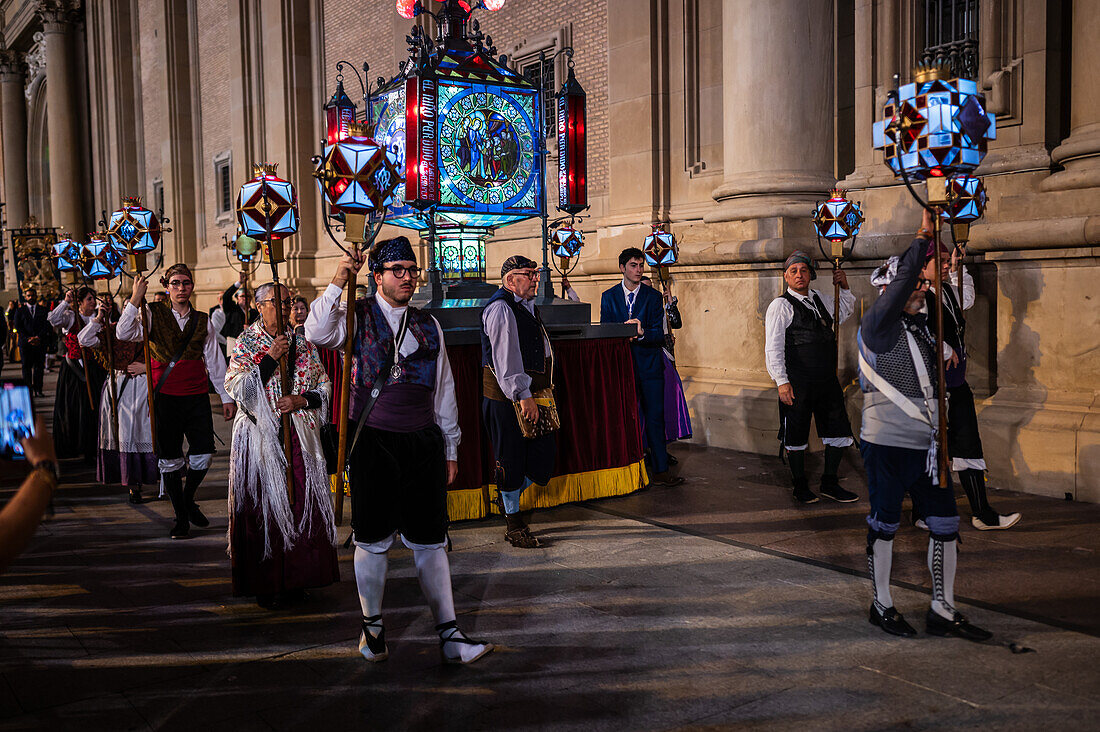 The Glass Rosary parade, or Rosario de Cristal, during the Fiestas del Pilar in Zaragoza, Spain\n