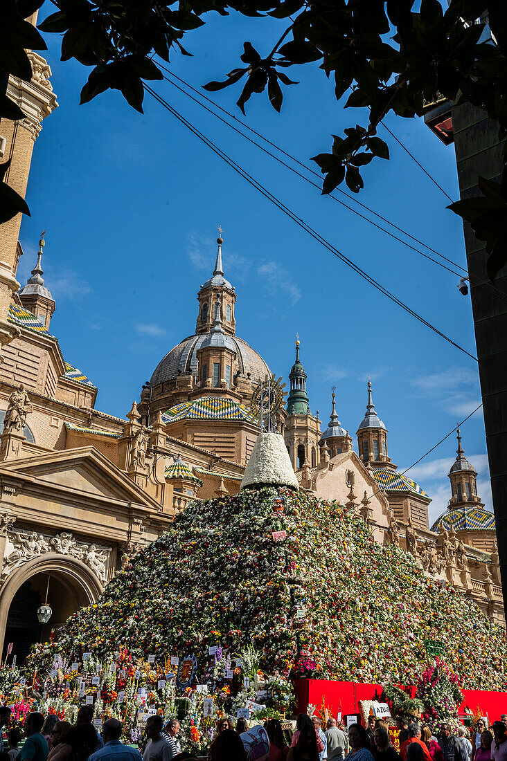 The Offering of Fruits on the morning of 13 October during the Fiestas del Pilar, Zaragoza, Aragon, Spain\n