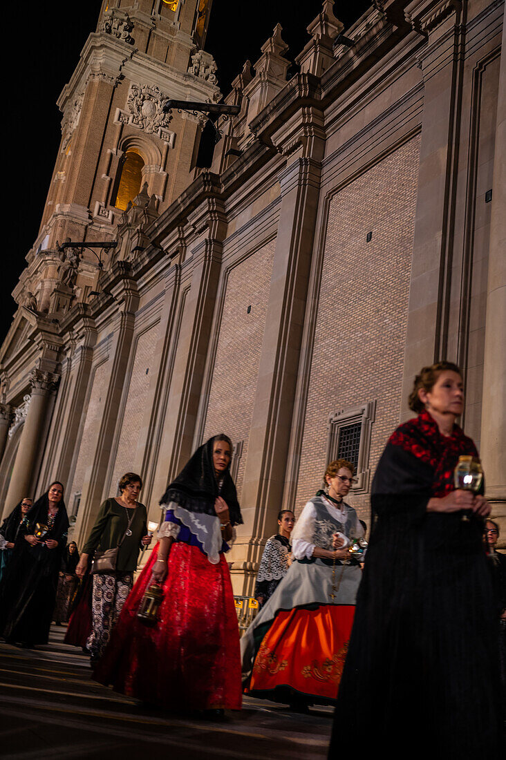 The Glass Rosary parade, or Rosario de Cristal, during the Fiestas del Pilar in Zaragoza, Spain\n