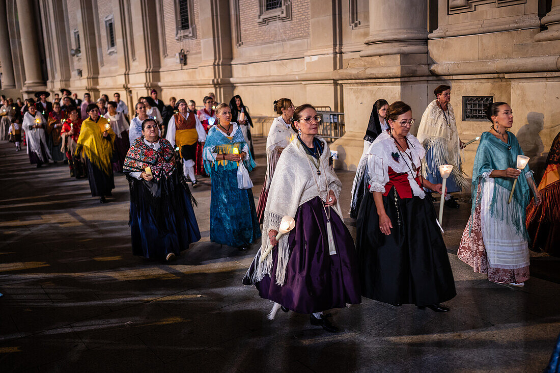 The Glass Rosary parade, or Rosario de Cristal, during the Fiestas del Pilar in Zaragoza, Spain\n