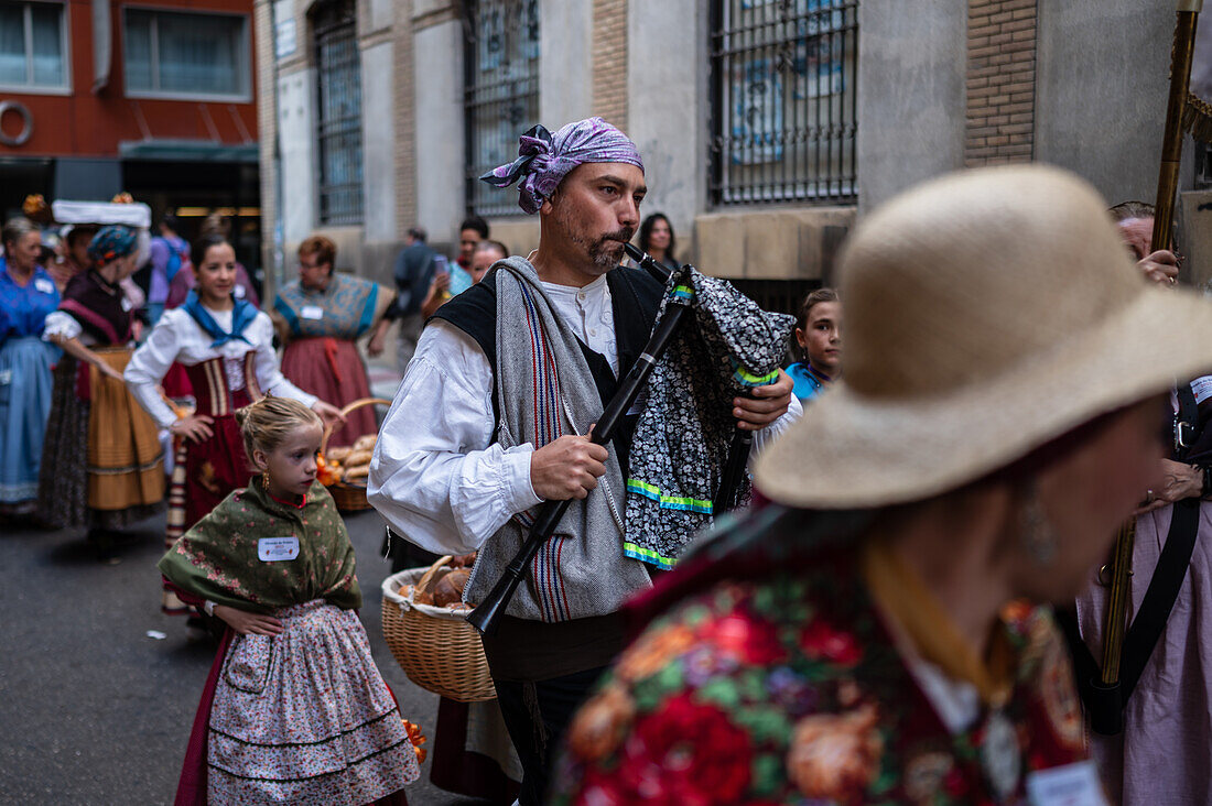 The Offering of Fruits on the morning of 13 October during the Fiestas del Pilar, Zaragoza, Aragon, Spain\n