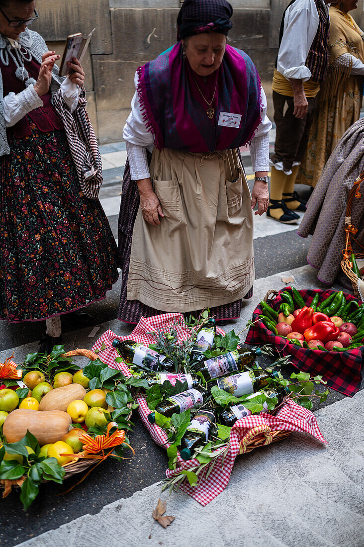 The Offering of Fruits on the morning of 13 October during the Fiestas del Pilar, Zaragoza, Aragon, Spain\n