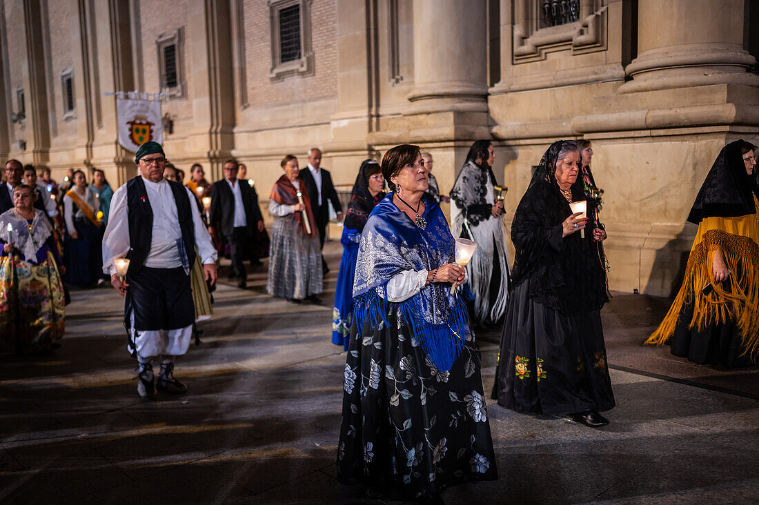 The Glass Rosary parade, or Rosario de Cristal, during the Fiestas del Pilar in Zaragoza, Spain\n