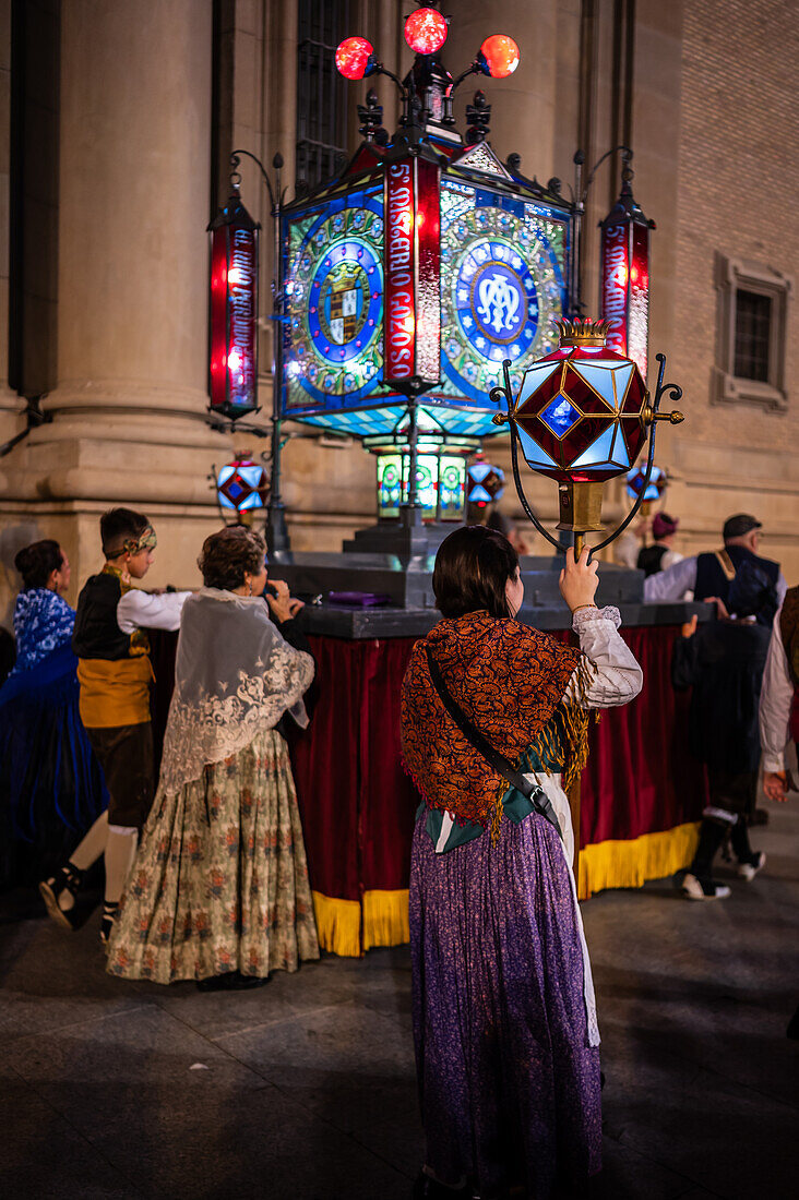 The Glass Rosary parade, or Rosario de Cristal, during the Fiestas del Pilar in Zaragoza, Spain\n
