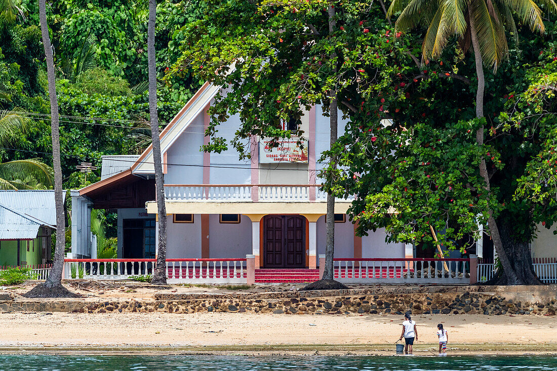 View of a local church on Bangka Island, off the northeastern tip of Sulawesi, Indonesia, Southeast Asia, Asia\n