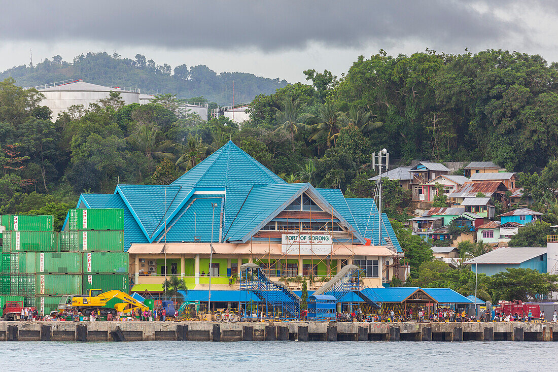 The harbor in the city of Sorong, the largest city and the capital of the Indonesian province of Southwest Papua, Indonesia, Southeast Asia, Asia\n