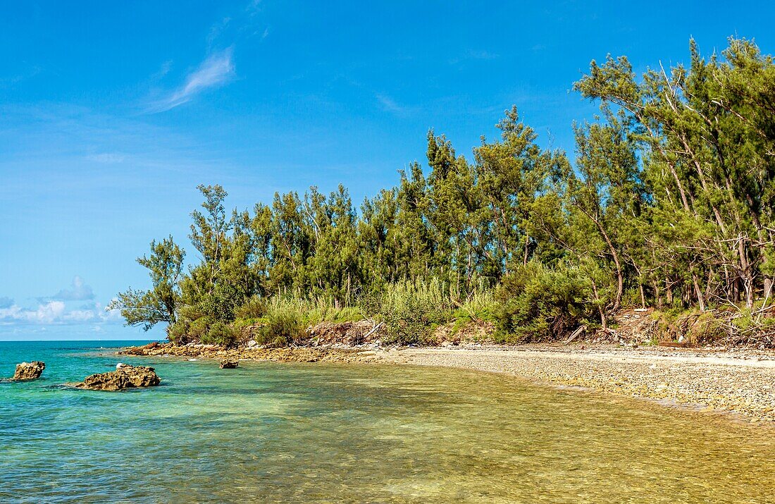 Glass Beach, site of large quantities of sea glass, from shipwrecks and bottles thrown into the sea from the Royal Navy Dockyard over hundreds of years, Bermuda, Atlantic, North America\n