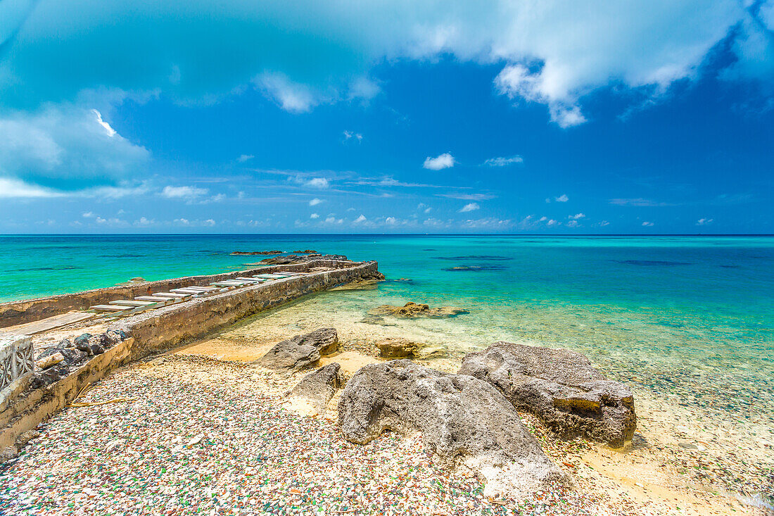 Glass Beach, site of large quantities of sea glass, from shipwrecks and bottles thrown into the sea from the Royal Navy Dockyard over hundreds of years, Bermuda, Atlantic, North America\n