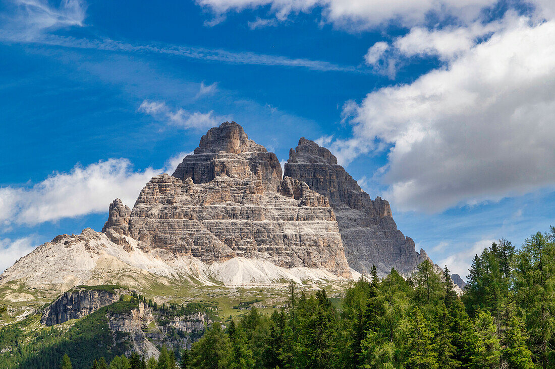 Drei Zinnen, Belluneser Dolomiten, Auronzo di Cadore, Bezirk Belluno, Venetien, Italien, Europa