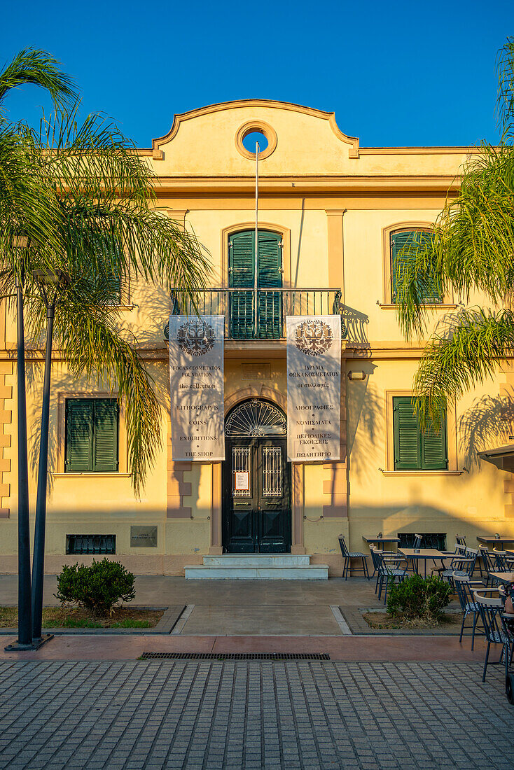 View of museum in Argostoli, capital of Cephalonia, Argostolion, Kefalonia, Ionian Islands, Greek Islands, Greece, Europe\n