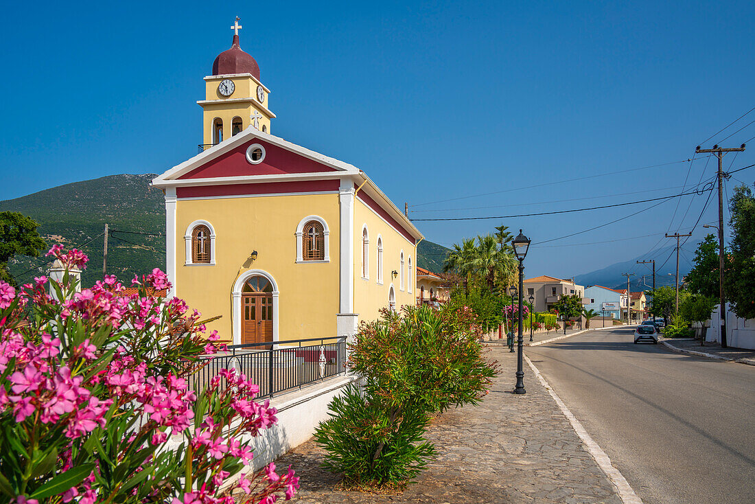 View of church in Sami, Sami, Kefalonia, Ionian Islands, Greek Islands, Greece, Europe\n