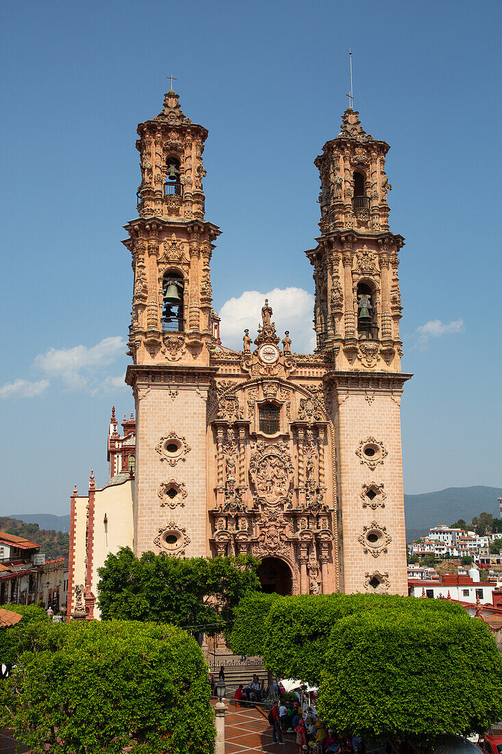 Türme im churrigueresken Stil, Kirche Santa Prisca de Taxco, gegründet 1751, UNESCO-Welterbestätte, Taxco, Guerrero, Mexiko, Nordamerika