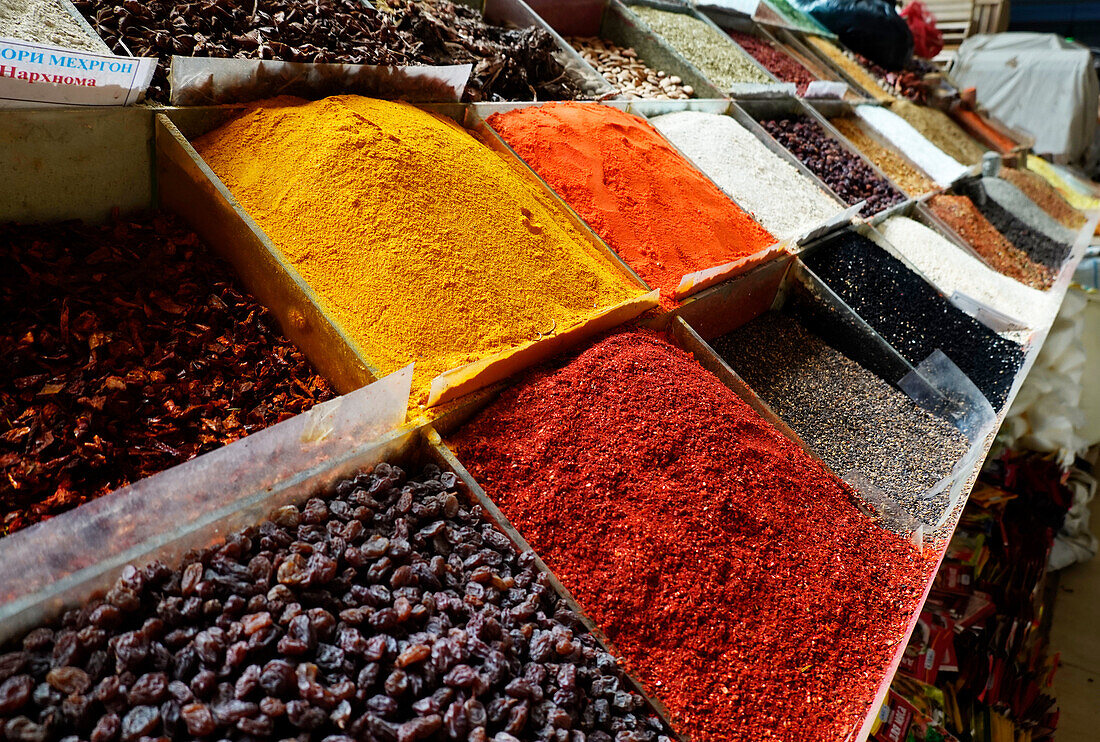 Spices for sale, Central Market, Dushanbe, Tajikistan, Central Asia, Asia\n