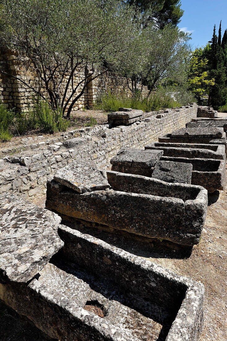 Frankreich, Vaucluse, Vaison la Romaine, archäologische Fundstätte von Puymin, Sarkophage aus dem 5.