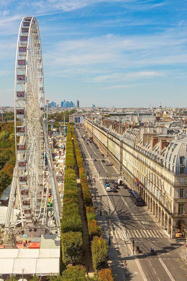 France, Paris, the rue de Rivoli and the Tuilleries fortress with the Grande Roue\n
