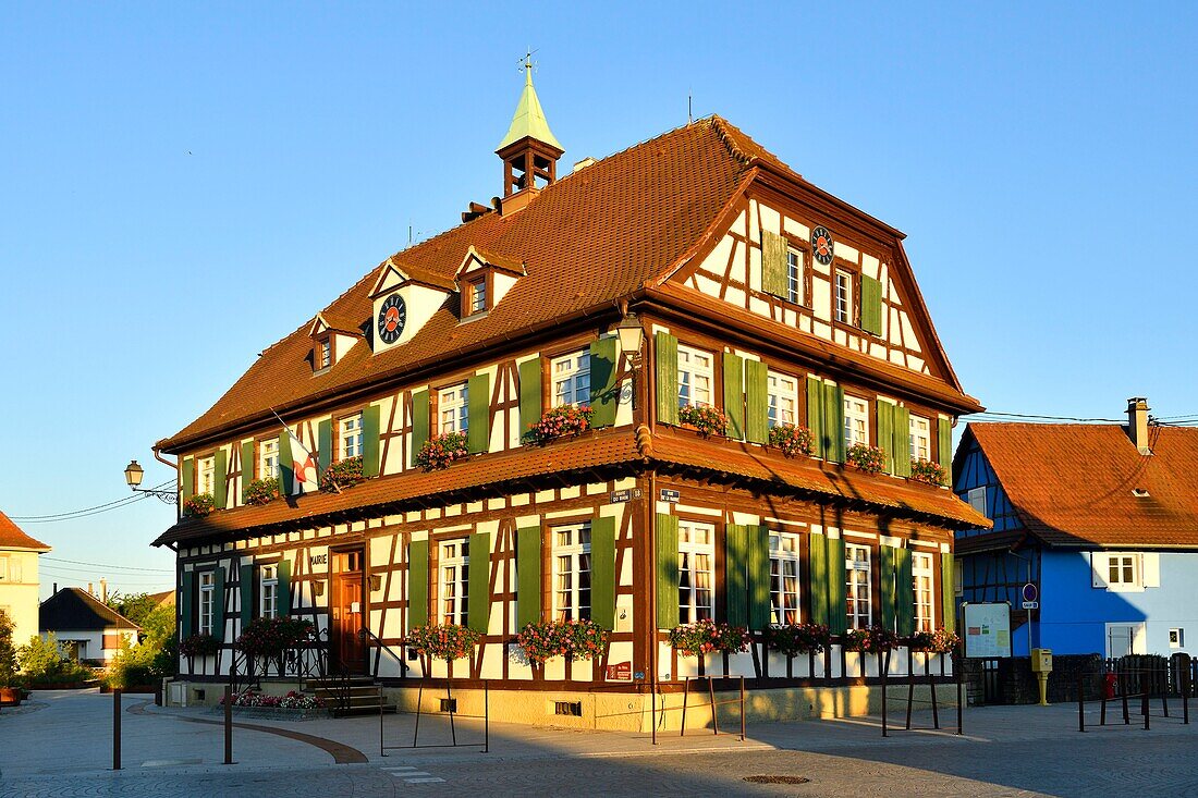 France, Bas Rhin, Gambsheim, city hall, half-timbered Alsatian house\n