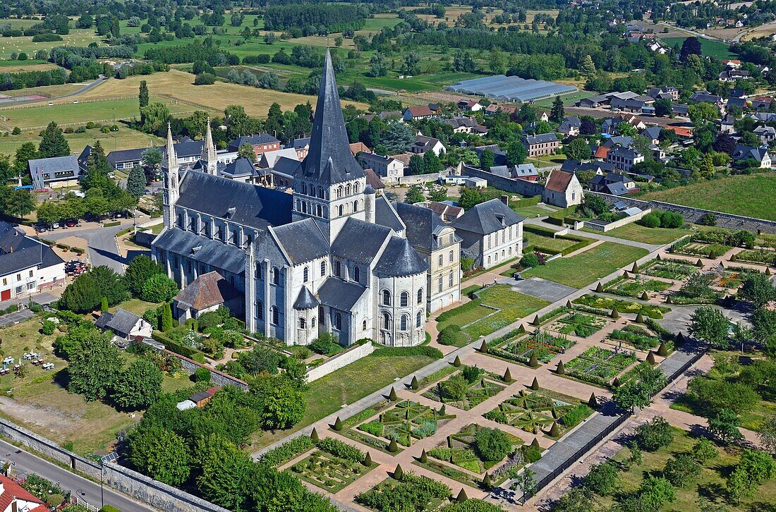 France, Seine-Maritime, Saint-Martin-de-Boscherville, Saint Georges abbey (aerial view)\n