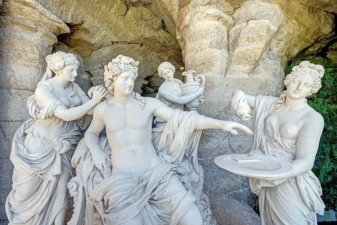 France, Yvelines, Versailles, gardens of the palace of Versailles listed as World Heritage by UNESCO, the grove of Apollo's Baths, Apollo served by Nymps, copy of the group sculpted by Girardon and Regnaudin\n