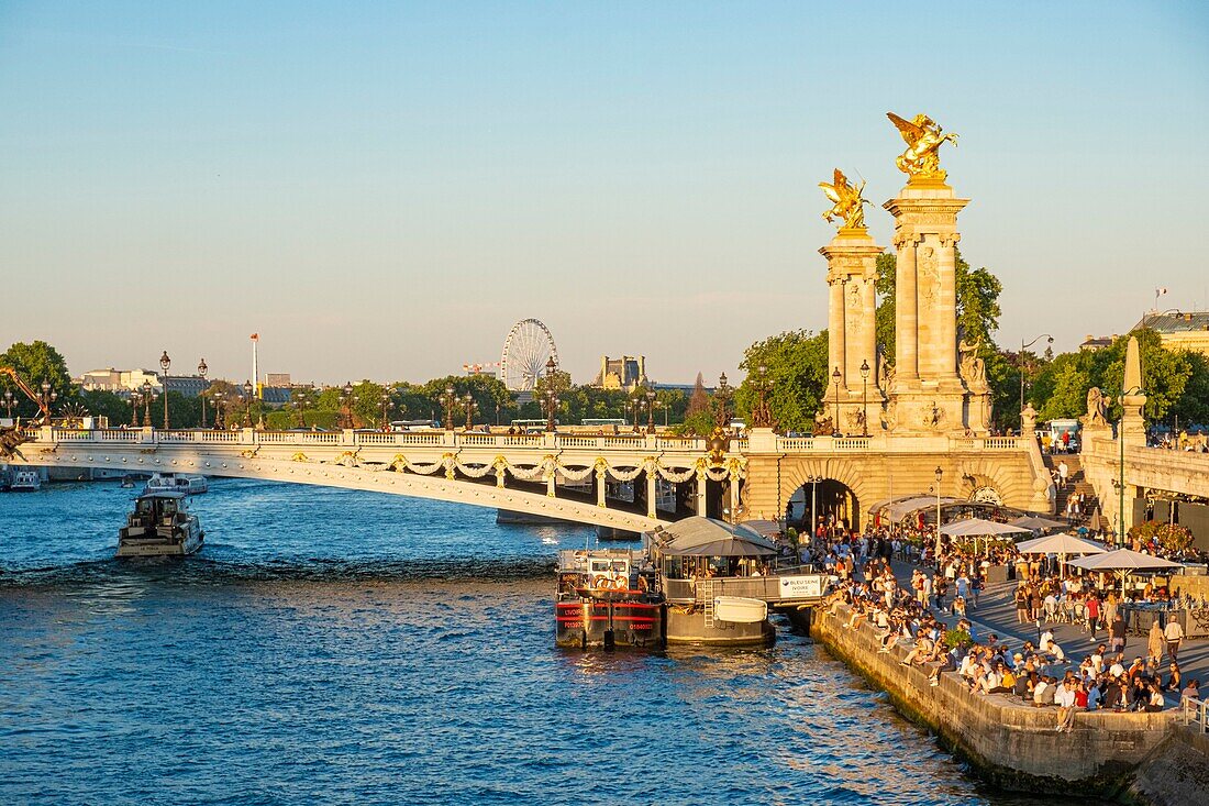 France, Paris, area listed as World Heritage by UNESCO, the New Banks and the Alexandre III Bridge\n