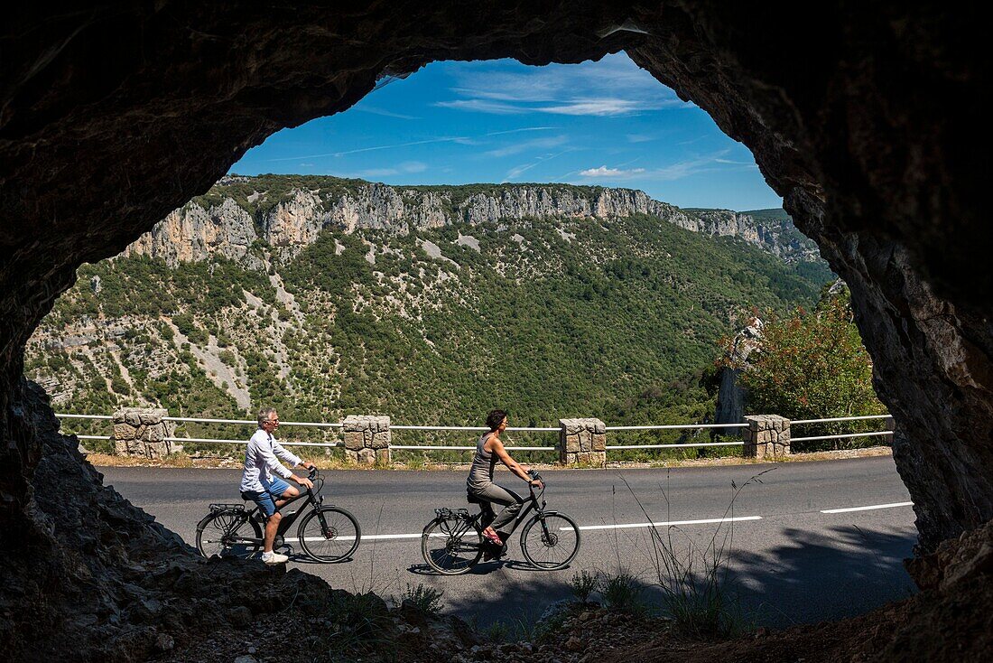 France, Ardeche, Vallon Pont d'Arc, road of the Gorges de l'Ardeche (D290)\n