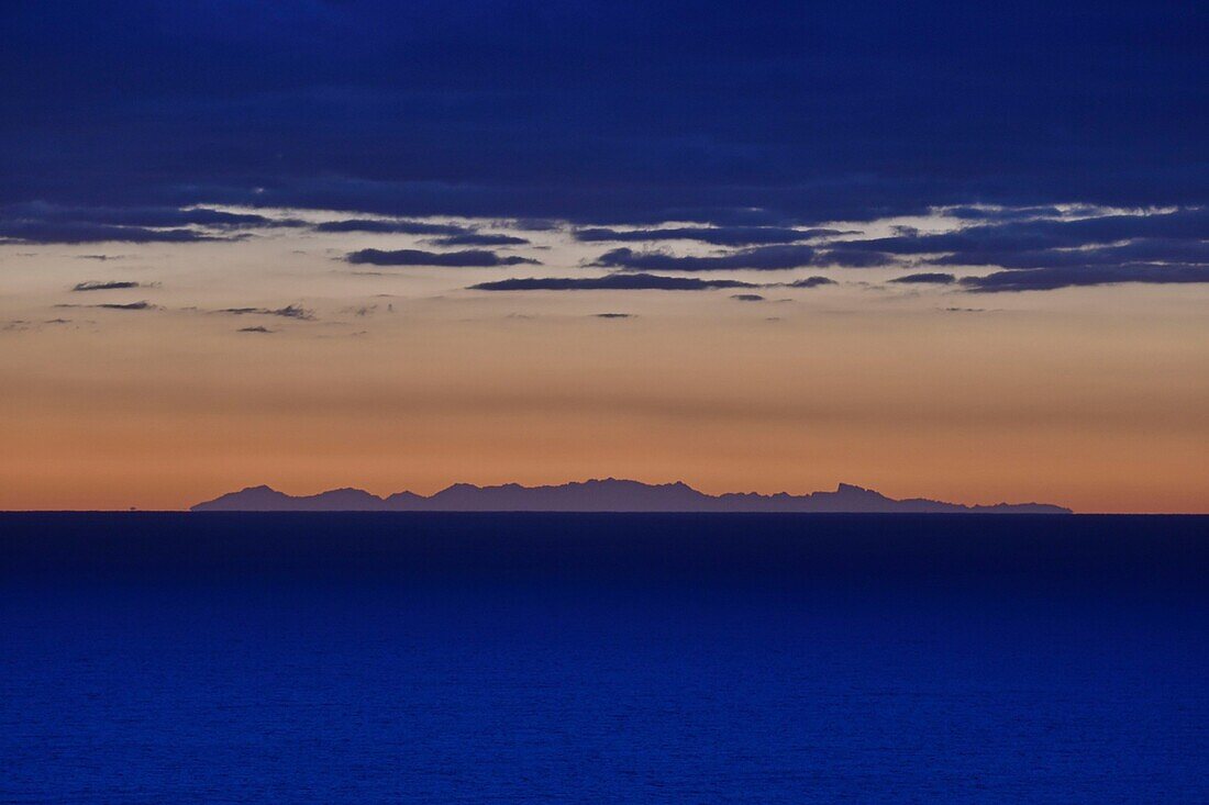 France, Var, sunrise over Corsica from the masif de l'esterel\n