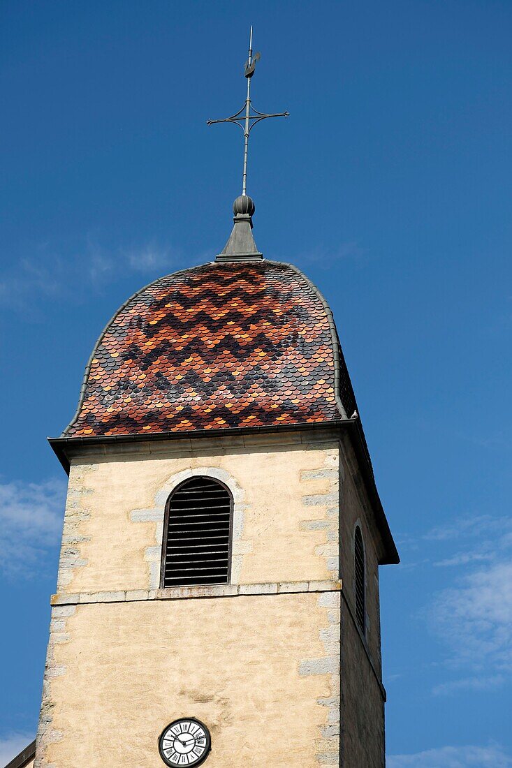 Frankreich, Haute Saone, Rioz, Kirche, Comtois Kirchturm sagt zum Kaiserlichen