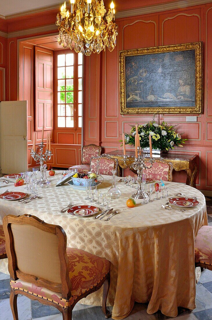 France, Indre et Loire, Loire valley listed as World Heritage by UNESCO, the castle of Villandry belonging to Angelique and Henri Carvallo, the dinning room\n