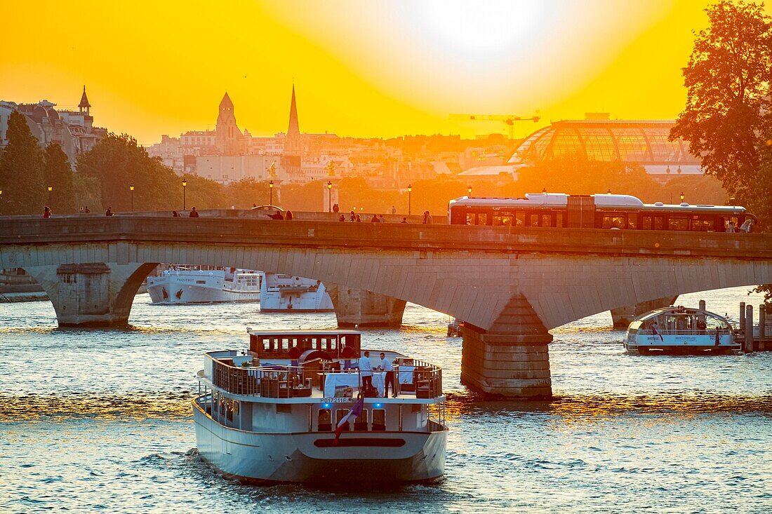 France, Paris, area listed as World Heritage by UNESCO, at sunset\n