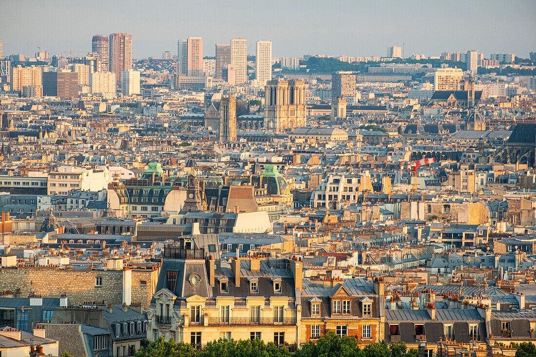 France, Paris, view on the rooftops of Paris en Zinc\n