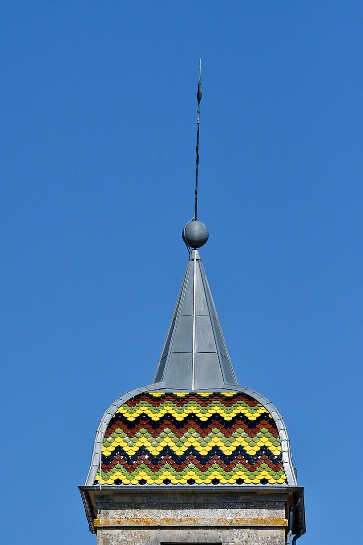 France, Jura, La Chassagne, Comtois bell tower, glazed tiles\n