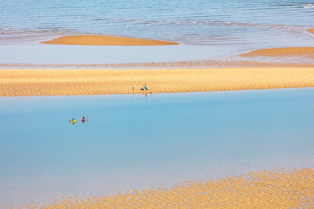 Frankreich, Charente Maritime, Insel Re, Loix, Pointe du Fier, Sandbank le Bucheron (Luftaufnahme)