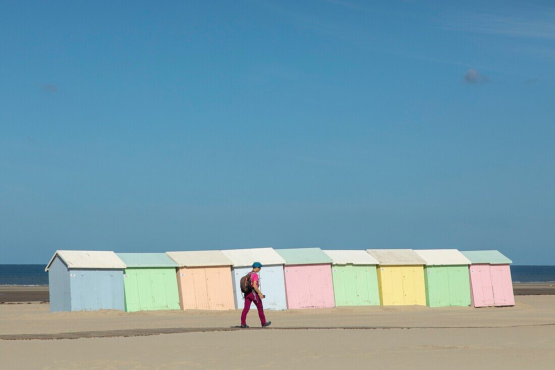 France, Pas de Calais, Berck sur Mer, the beach with beach huts\n