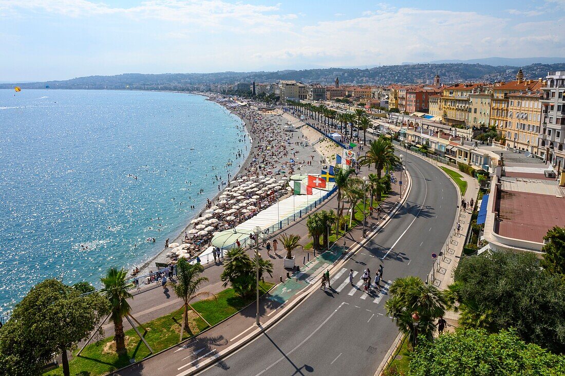 France, Alpes Maritimes, Nice, listed as World Heritage by UNESCO, Baie des anges and beach\n