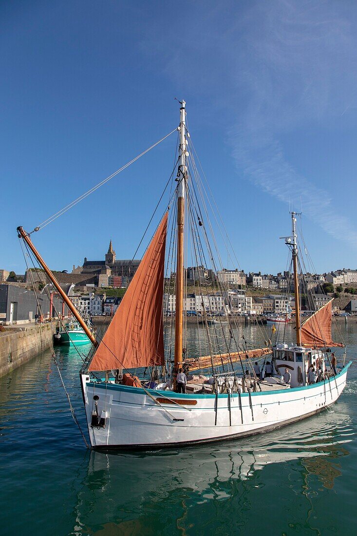 France, Manche, Cotentin, Granville, The Fleur de Lampaul, a former cargo ship now classified as a historic monument\n