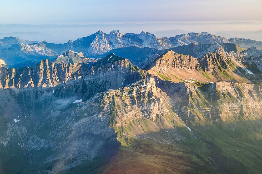 France, Haute Savoie, Aravis massif (aerial view)\n