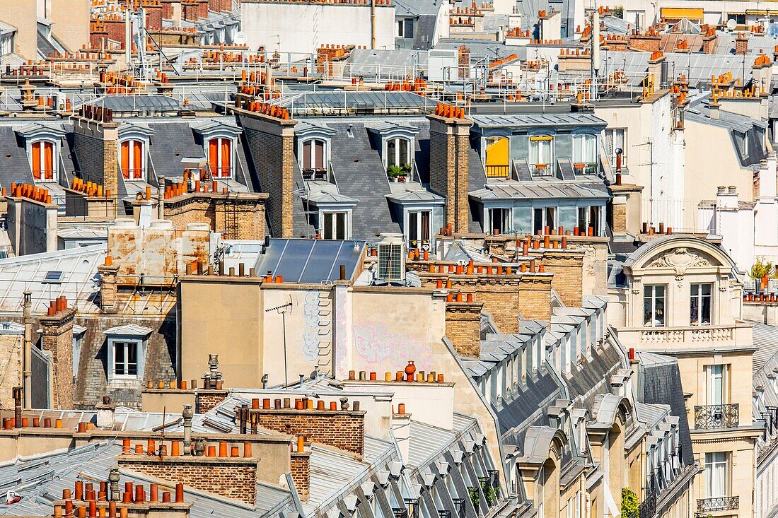 France, Paris, 8th arrondissement, view of the rooftops of Paris\n