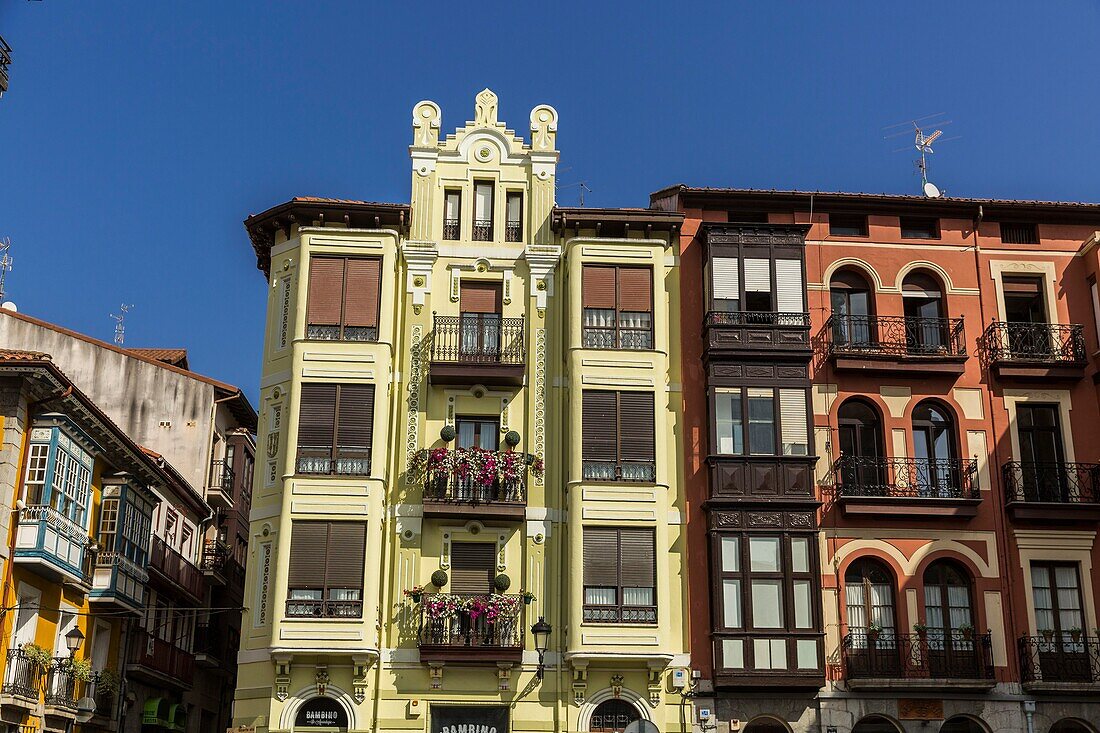 Spain, Bizkaia, Basque Country, Bermeo, facade of the historic center\n