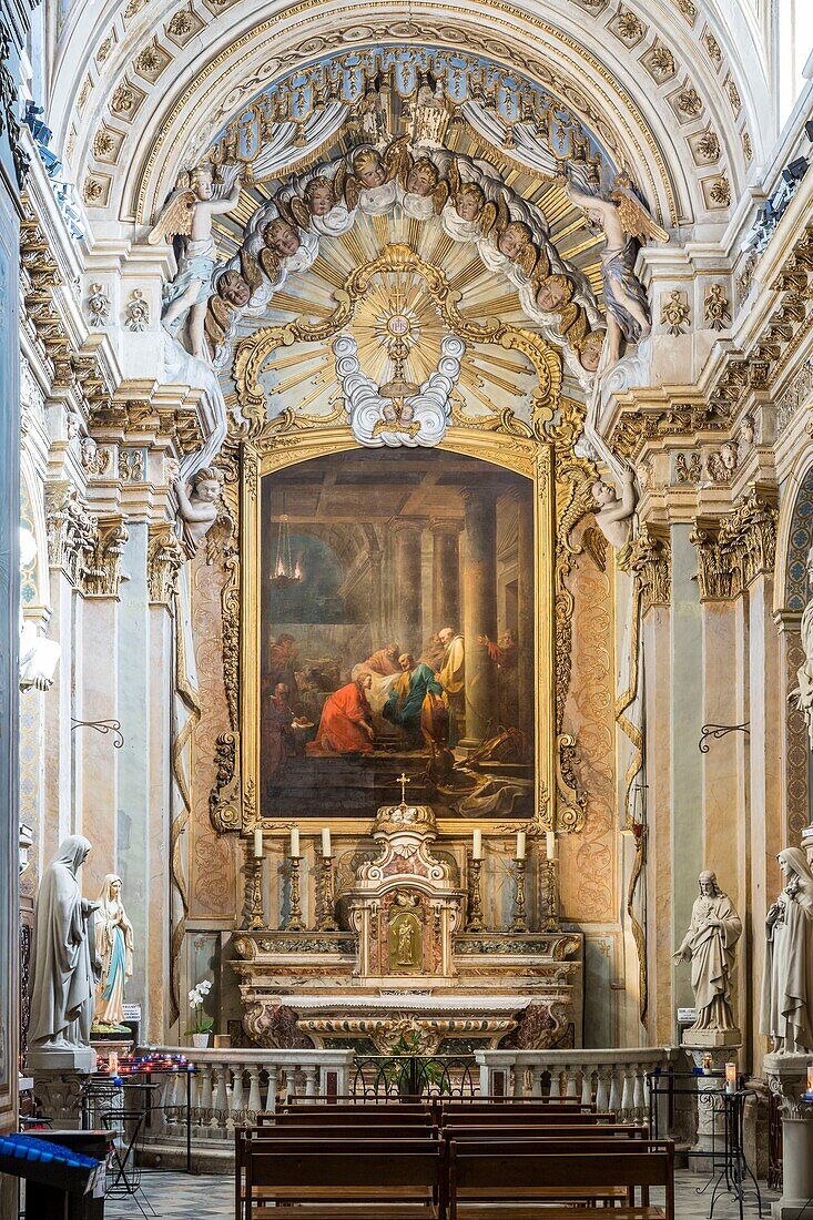 Frankreich, Alpes-Maritimes, Grasse, Kathedrale Notre-Dame du Puy aus dem 13. Jahrhundert, Gemälde des Malers Jean-Honoré Fragonard: Lavement de Pieds