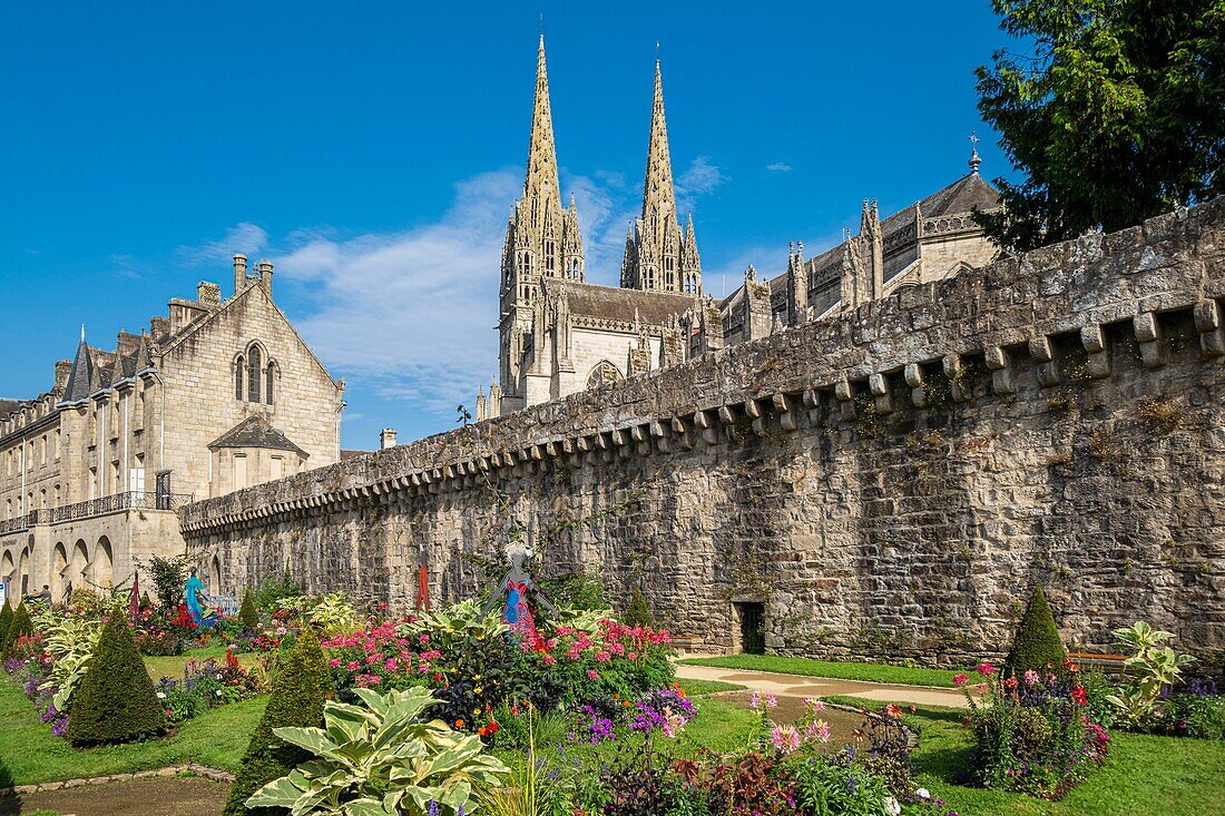 France, Finistere, Quimper, the ramparts and Saint-Corentin cathedral\n