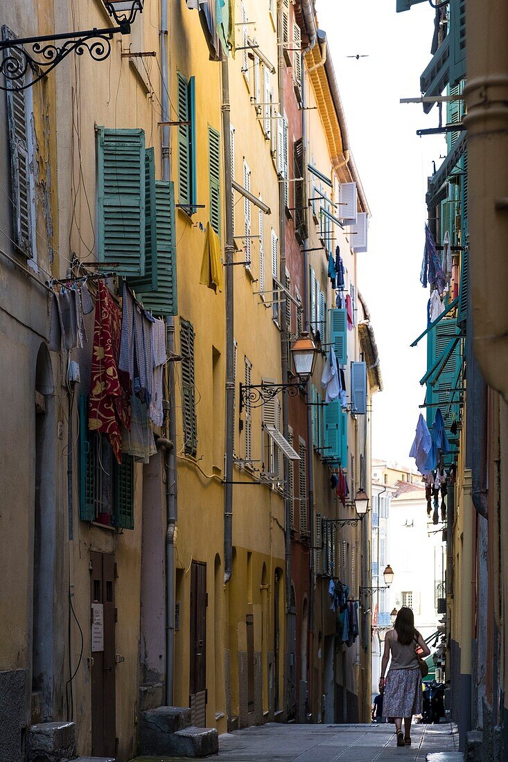 France, Alpes Maritimes, Nice, listed as World Heritage by UNESCO, pedestrian lane of the Vieux Nice district\n
